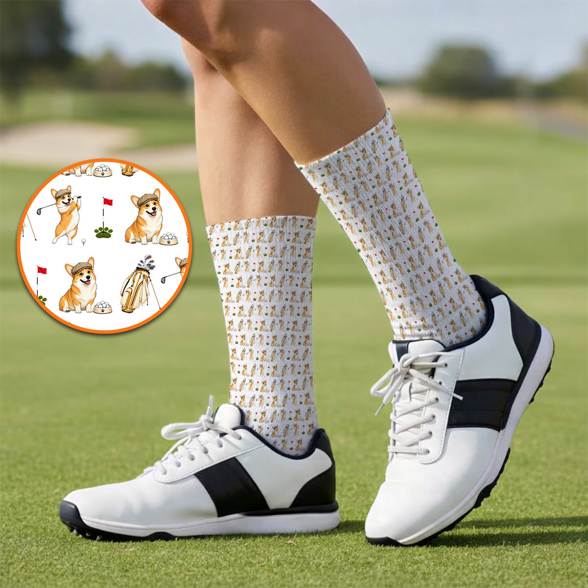 Funny Corgi Golf Sock, Corgi Pattern Golf Socks, Dog Lover Golf Gift