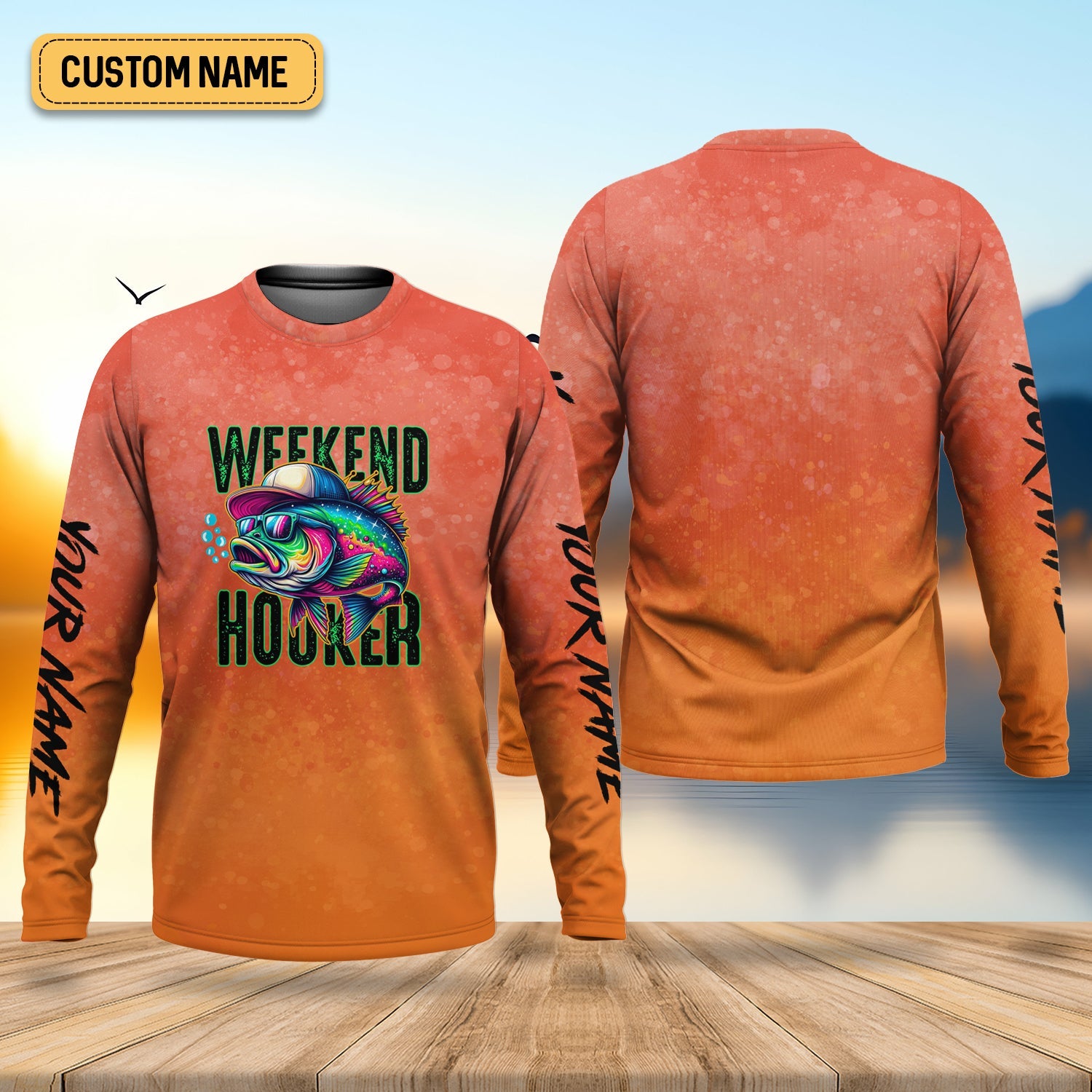 Weekend Hooker Orange Fishing Shirt, Fishing UPF Shirts, Hooded Sun Shirt, Gift For Fisherman