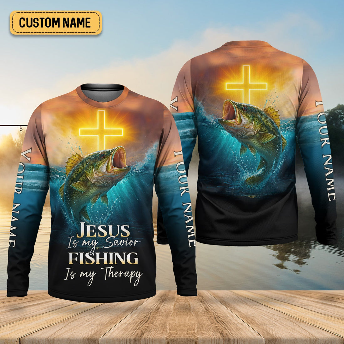 Jesus Is My Savior Fishing Is My Therapy SPF Shirts, Jesus Fishing Shirt, Fishing Shirts For Men