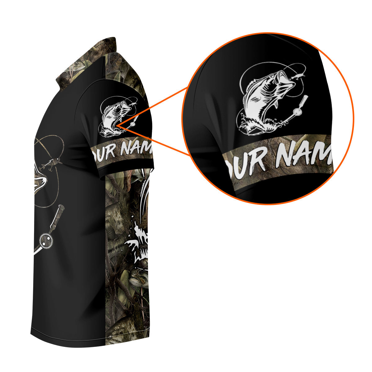 Camo Black Fishing UPF Shirts, Camouflage Fishing Shirts, Fishing Gifts For Men, Men's Fishing Shirt
