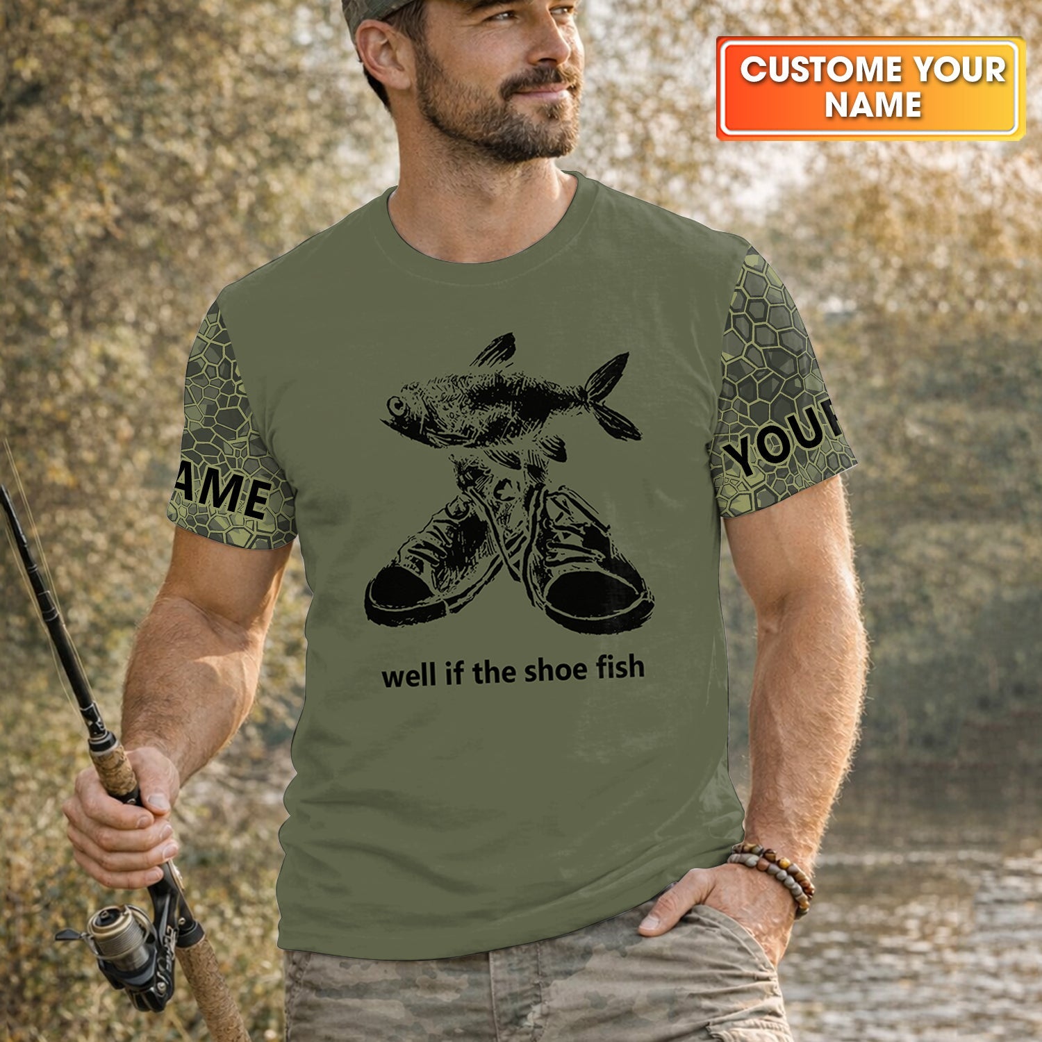 Well If The Shoe Fish Green Camo Fishing UPF Shirts, Funny Fishing Shirt, Fishing Gift for Men