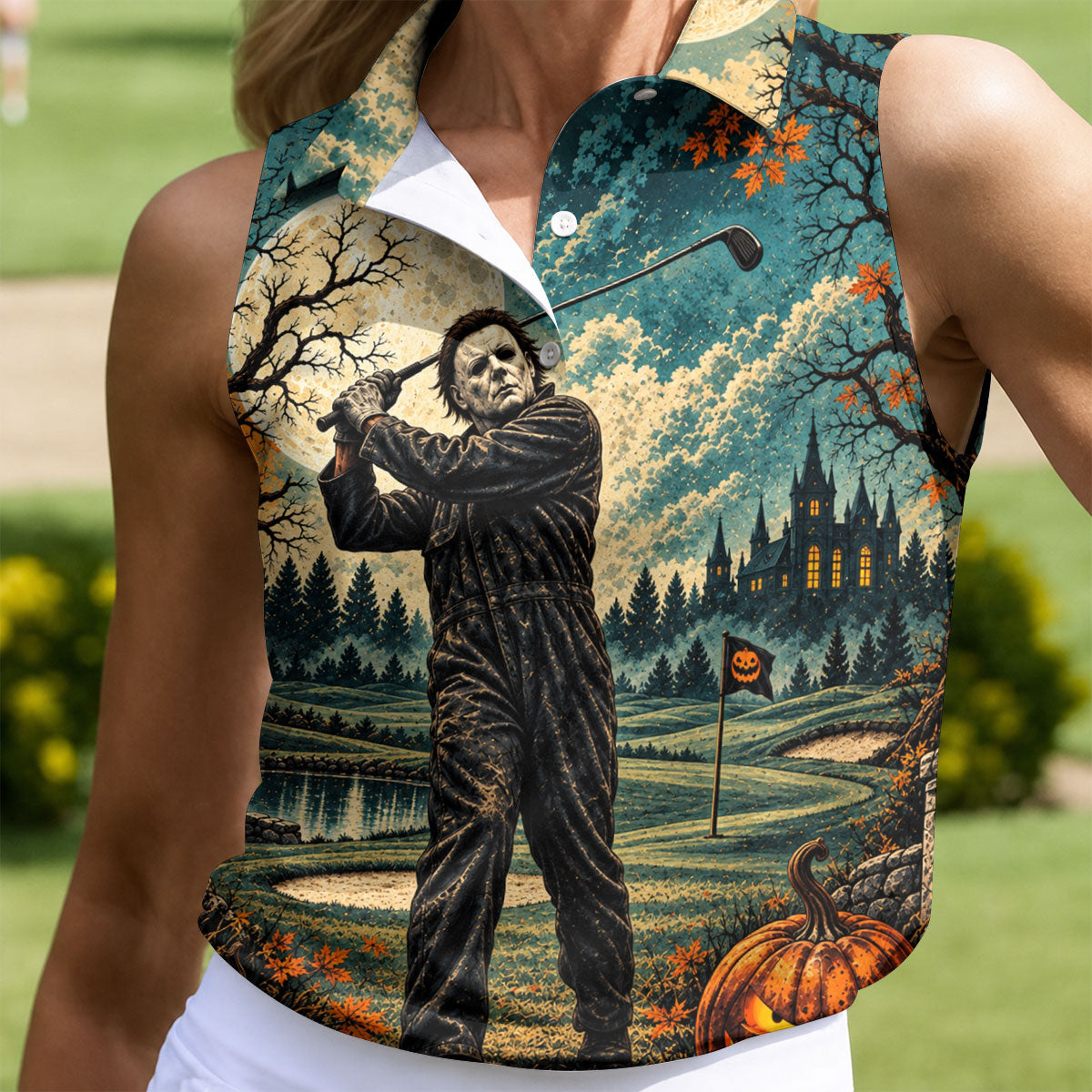 Halloween Can't Kill Bogeyman Horror Character Polo Shirt, Womens Golf Tops, Golf Apparel