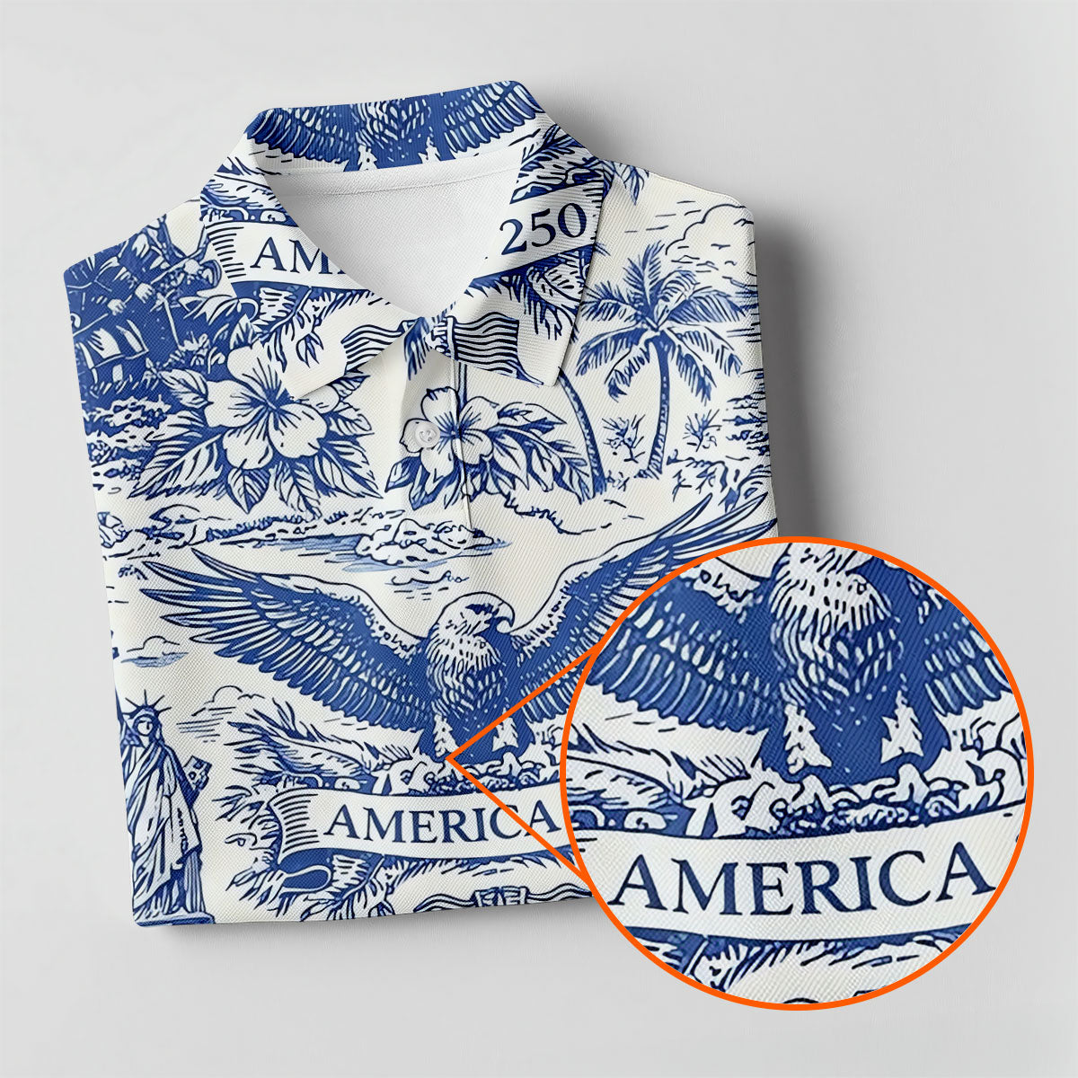 250th Anniversary Toile De Jouy American Symbols Vintage Golf Shirt, Patriotic 4th Of July Golf Shirt For Women