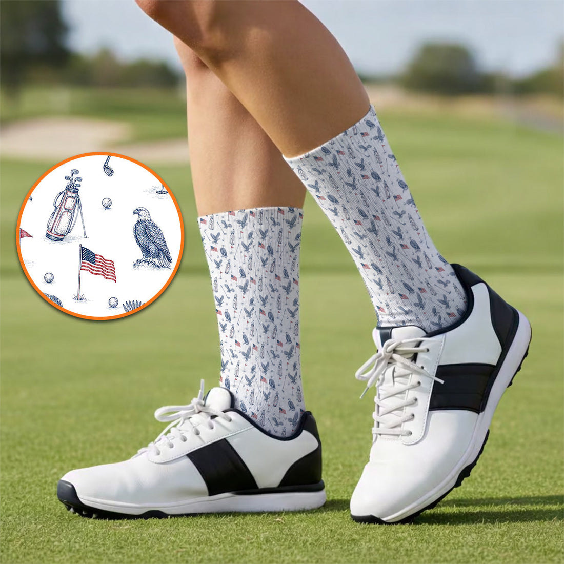 Patriotic Eagle Golf Socks, American Flag Pattern Golf Sock, USA Independence Golf Apparel