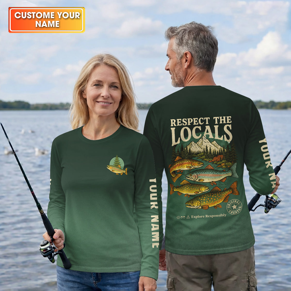 Respect The Locals Fishing UPF Shirts, Custom Fishing Shirt, Fishing Gift for Men, Men's Fishing Shirt