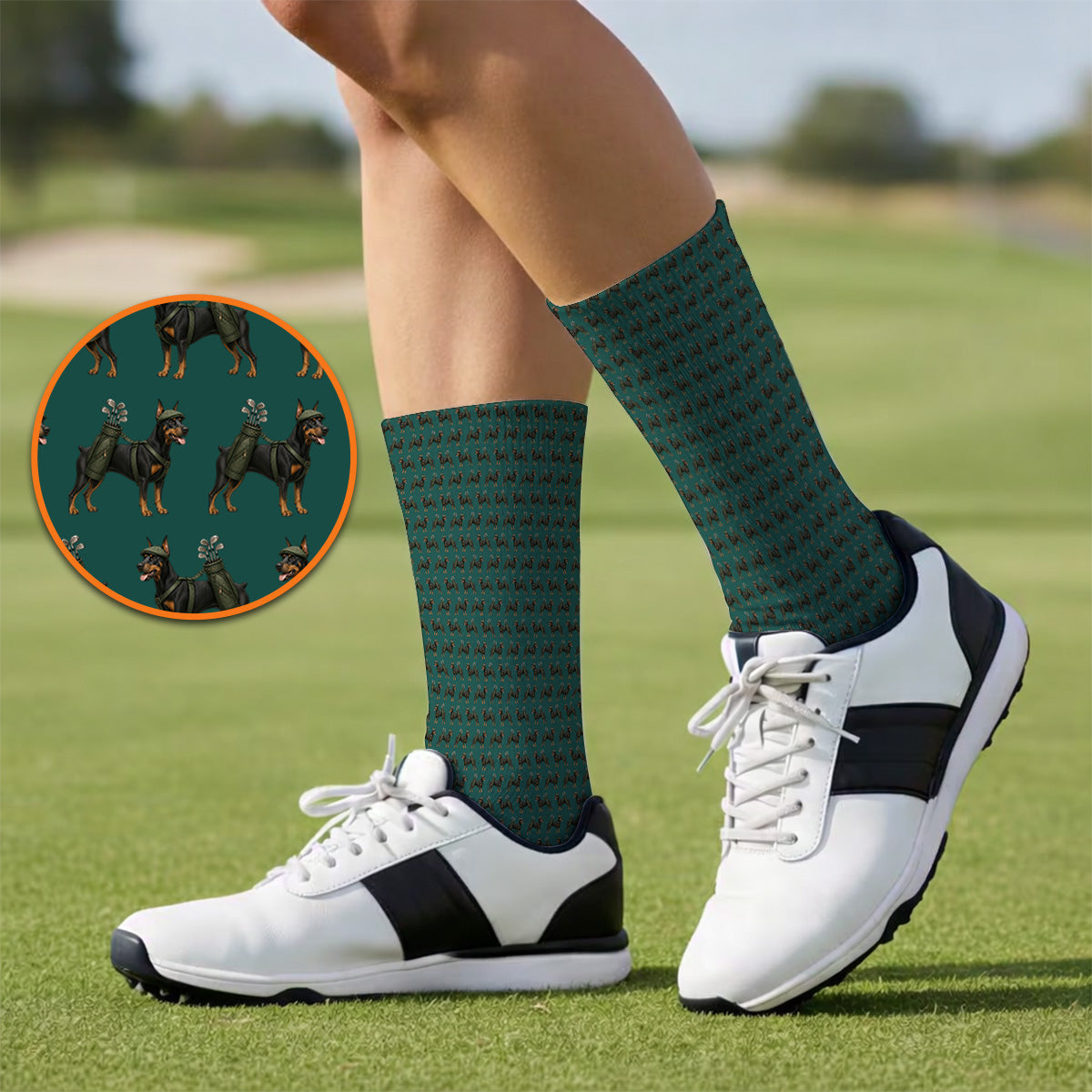 Doberman Golf Socks, Crazy Doberman Pattern Golf Sock, Dog Lover Golf Gift