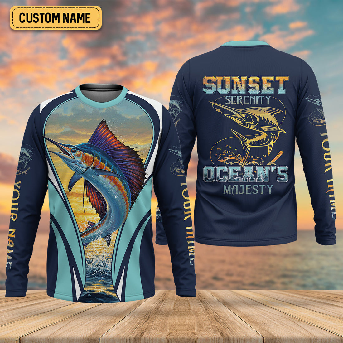 Marlin Fishing Shirts, Sunset Serenity, Ocean's Majesty, SPF Long Sleeve Shirts, Fishing Shirts For Men