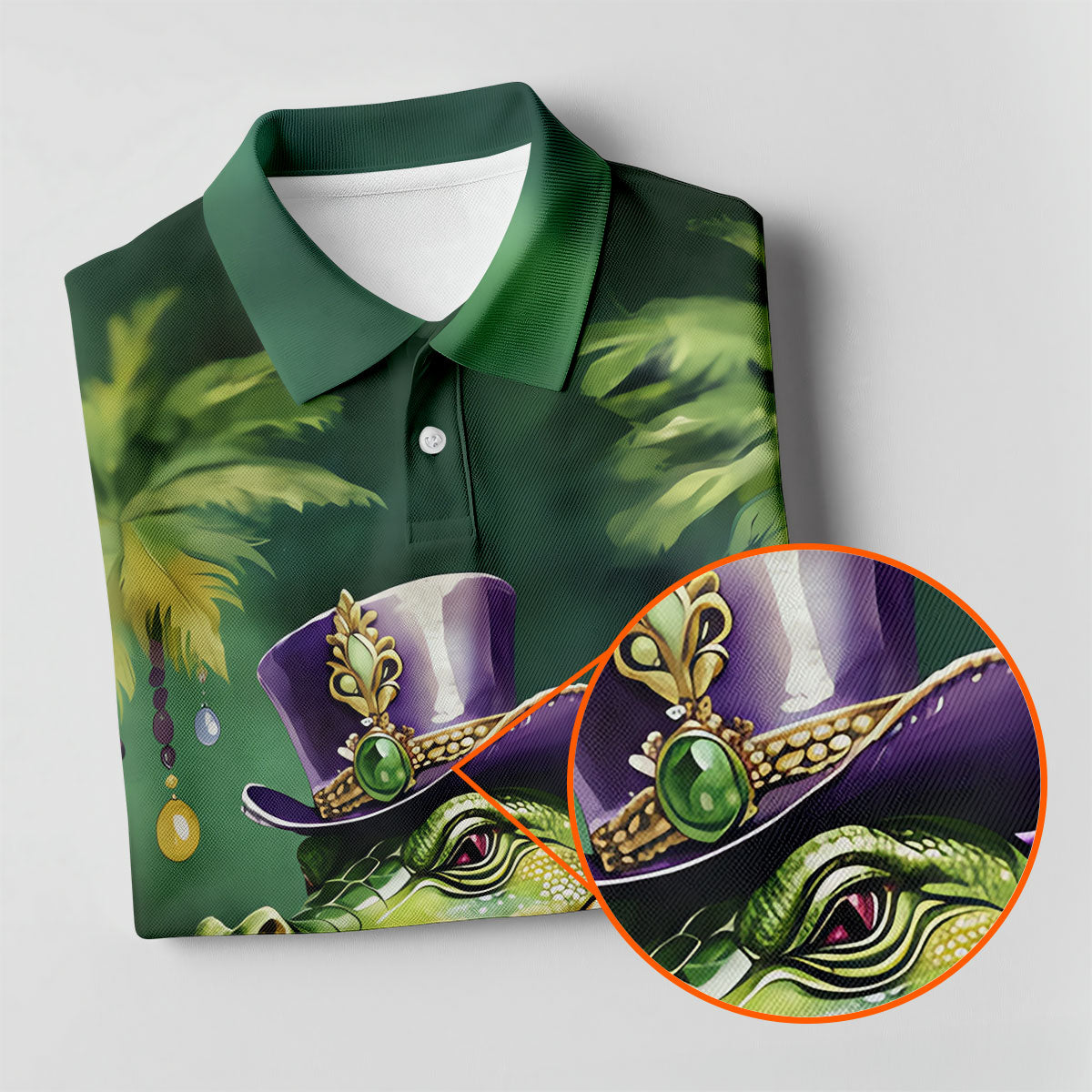 Mardi Gras Alligator Decorated Palm Tree Print Golf Shirt, Women's Golf Tops, Ladies Golf Shirt