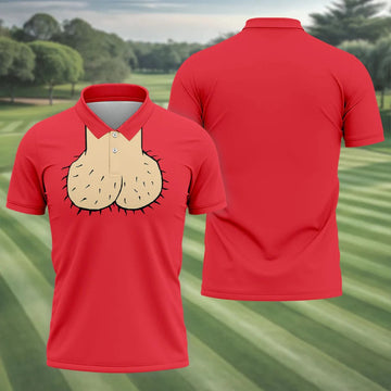 Red Funny Dickhead Faux Chest Golf Shirt, Golf Polo Shirts For Men, Mens Golf Apparel