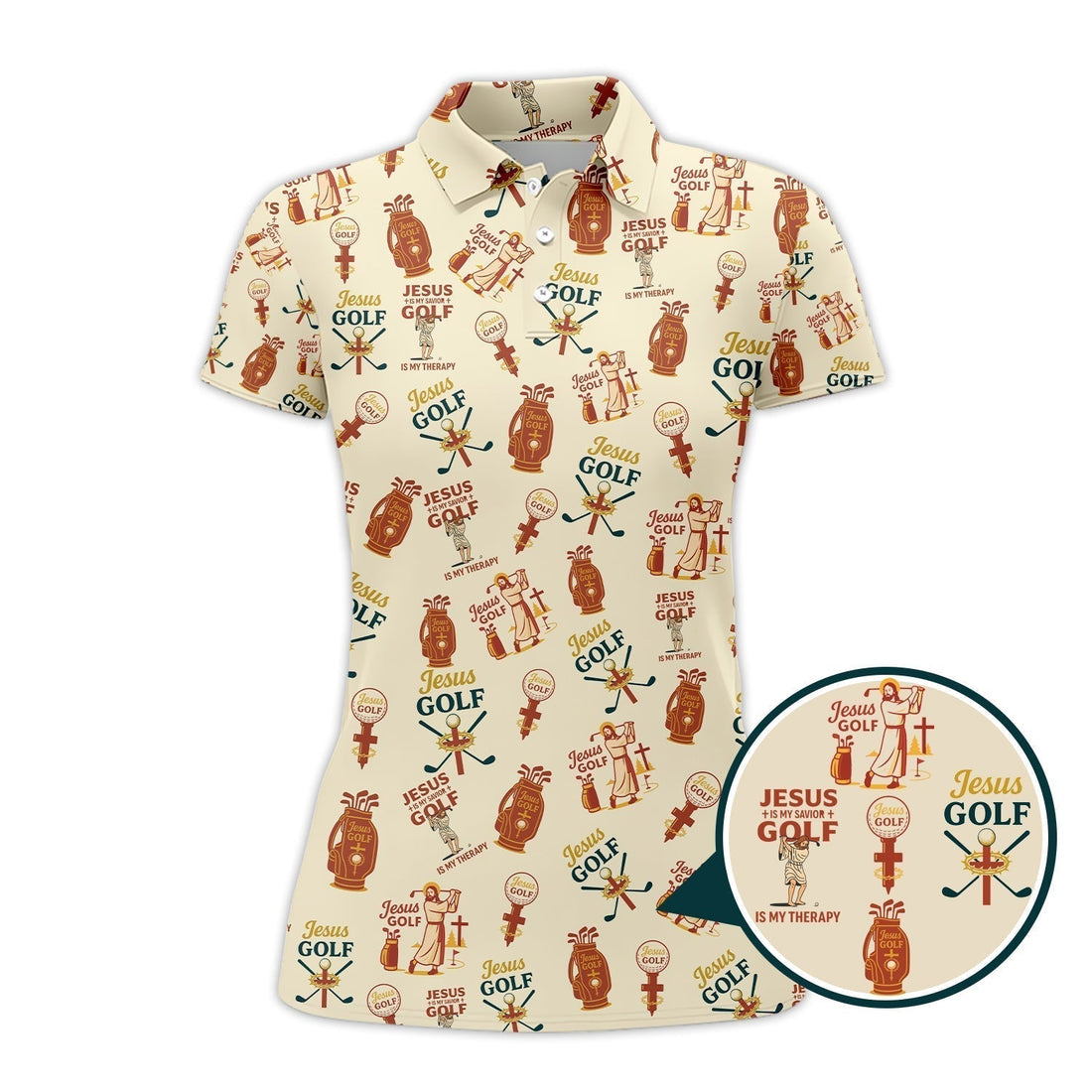 Jesus And Golf Is My Therapy Shirt, Pattern Golf Shirt, Jesus Golf Polos For Men