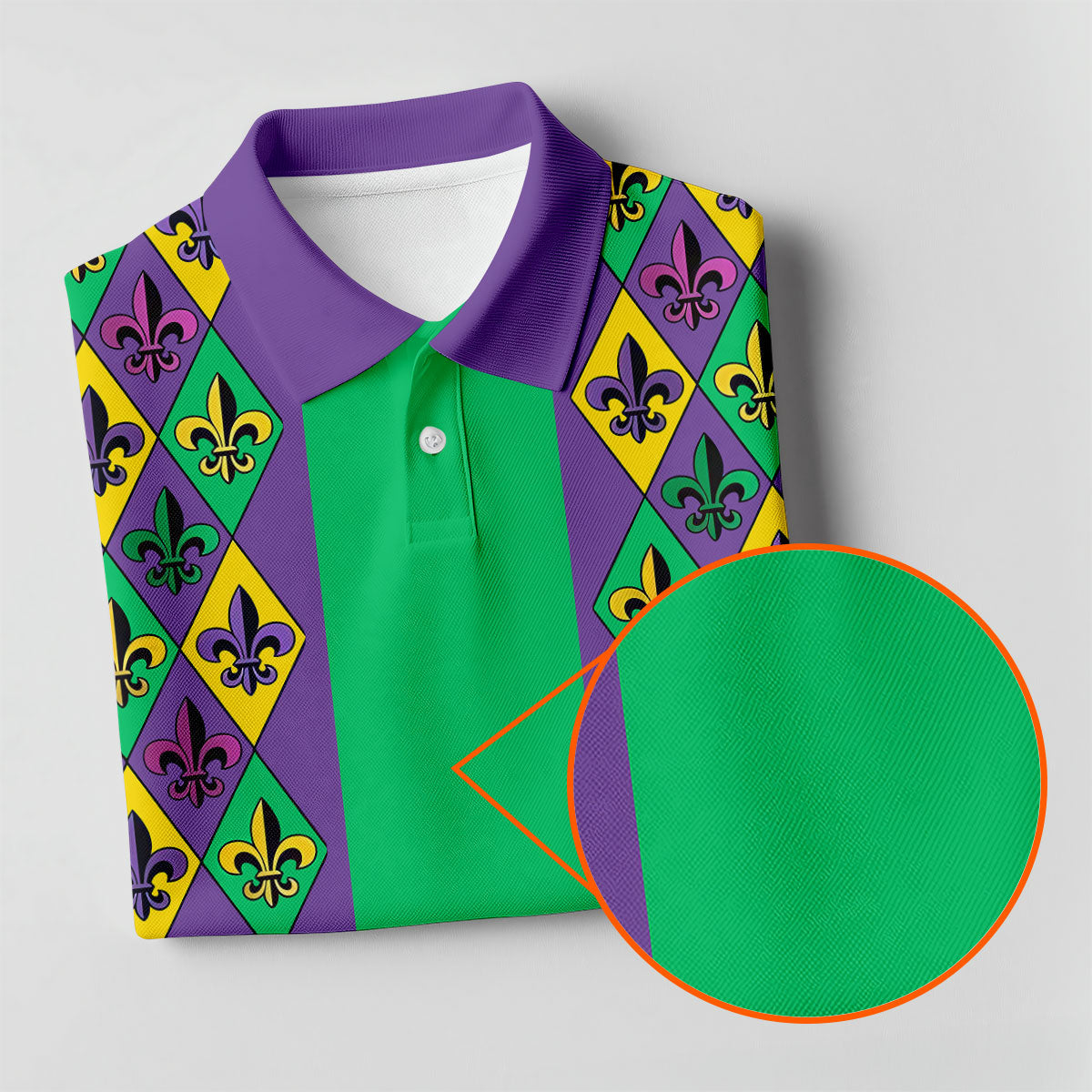 Purple Green Gold Fleur De Lis Argyle Pattern Mardi Gras Golf Shirt, Women's Golf Tops, Ladies Golf Shirt