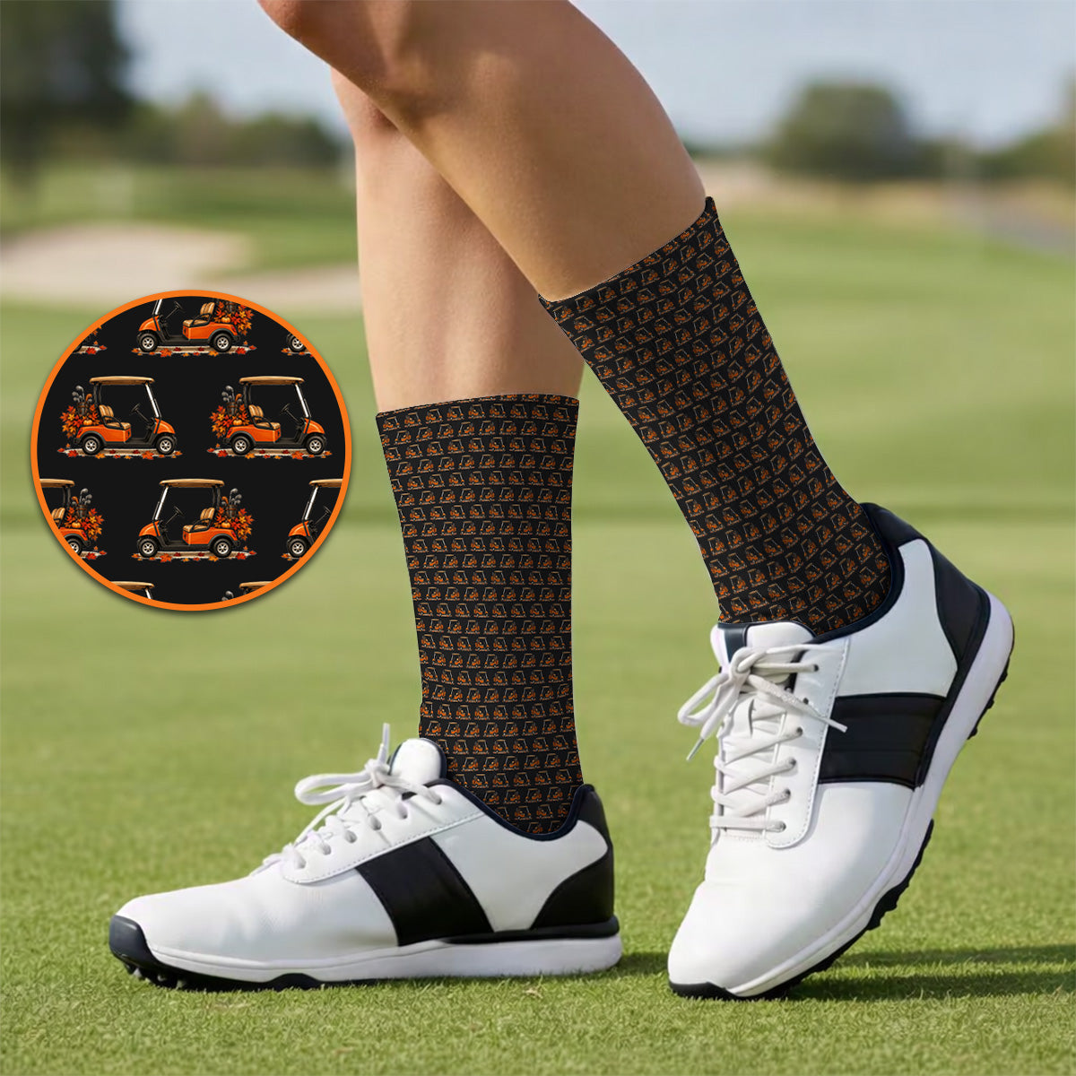 Fall Pattern Golf Socks, Autumn Golf Cart Sock, Funny Golf Gift For Golfer