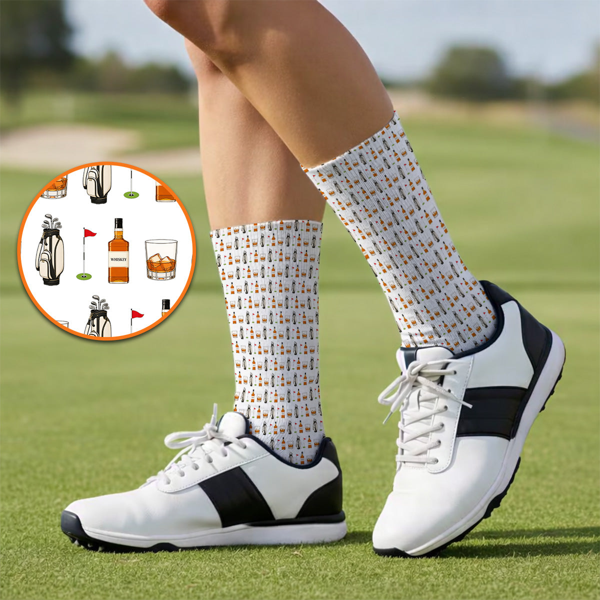 Whiskey Pattern Golf Socks, Bourbon Golf Sock, Whiskey Golf Lover Gift