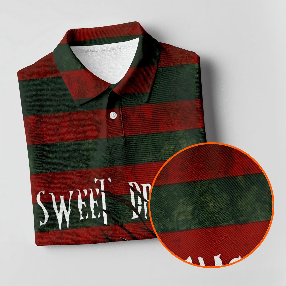 Sweet Dreams Horror Striped Golf Polo Shirt, Women’s Golf Polo, Printed Golf Shirt