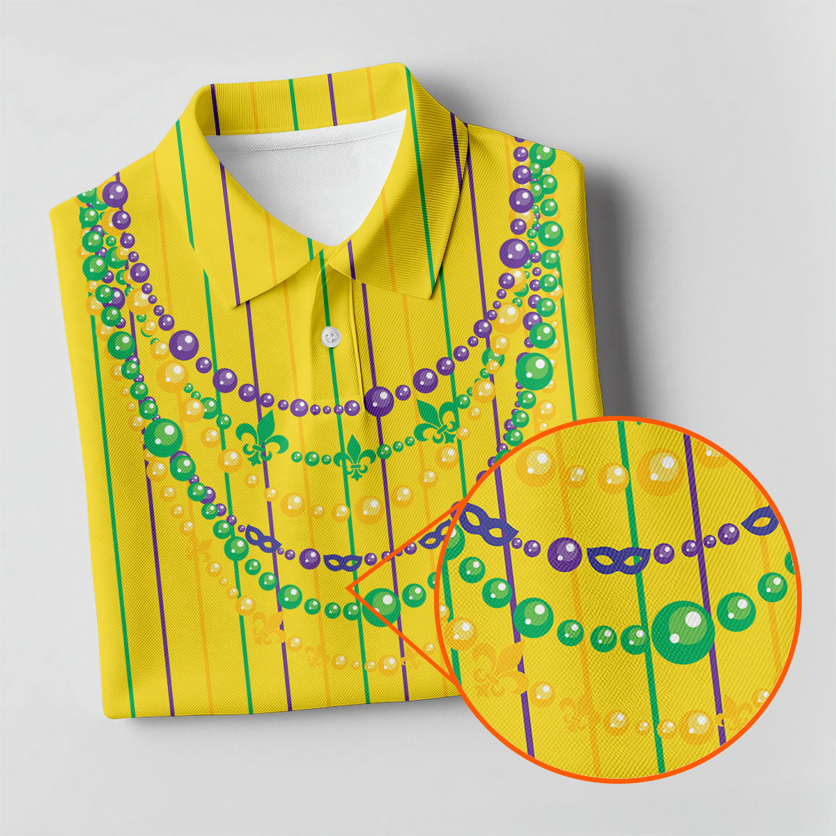 Mardi Gras Beads Necklaces Print Yellow Golf Shirt, Women's Golf Shirts, Ladies Golf Polos, Golf Shirt For Women