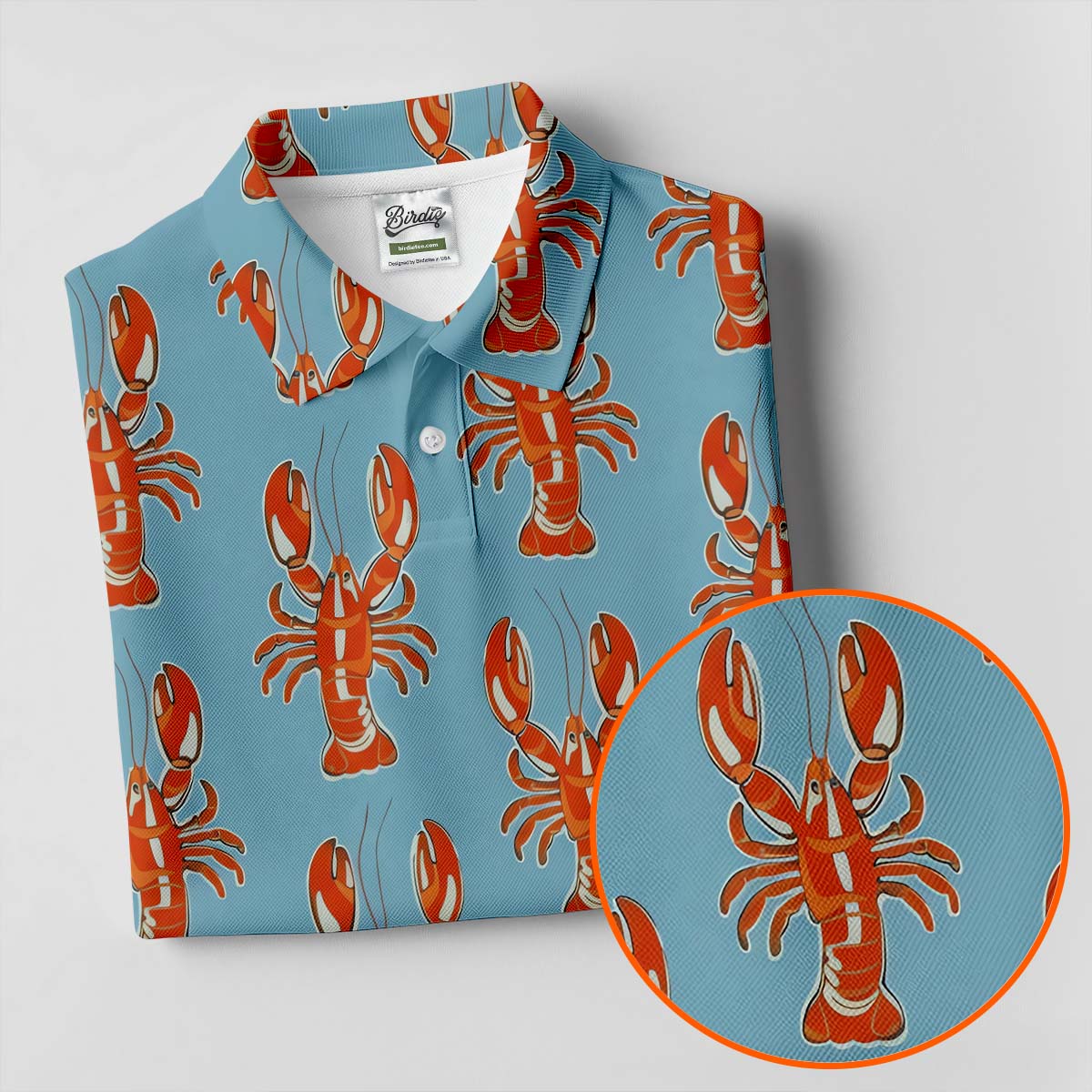 Orange Lobsters Light Blue Mardi Gras Golf Shirt, Women's Golf Shirts, Women's Golf Tops, Ladies Golf Shirts