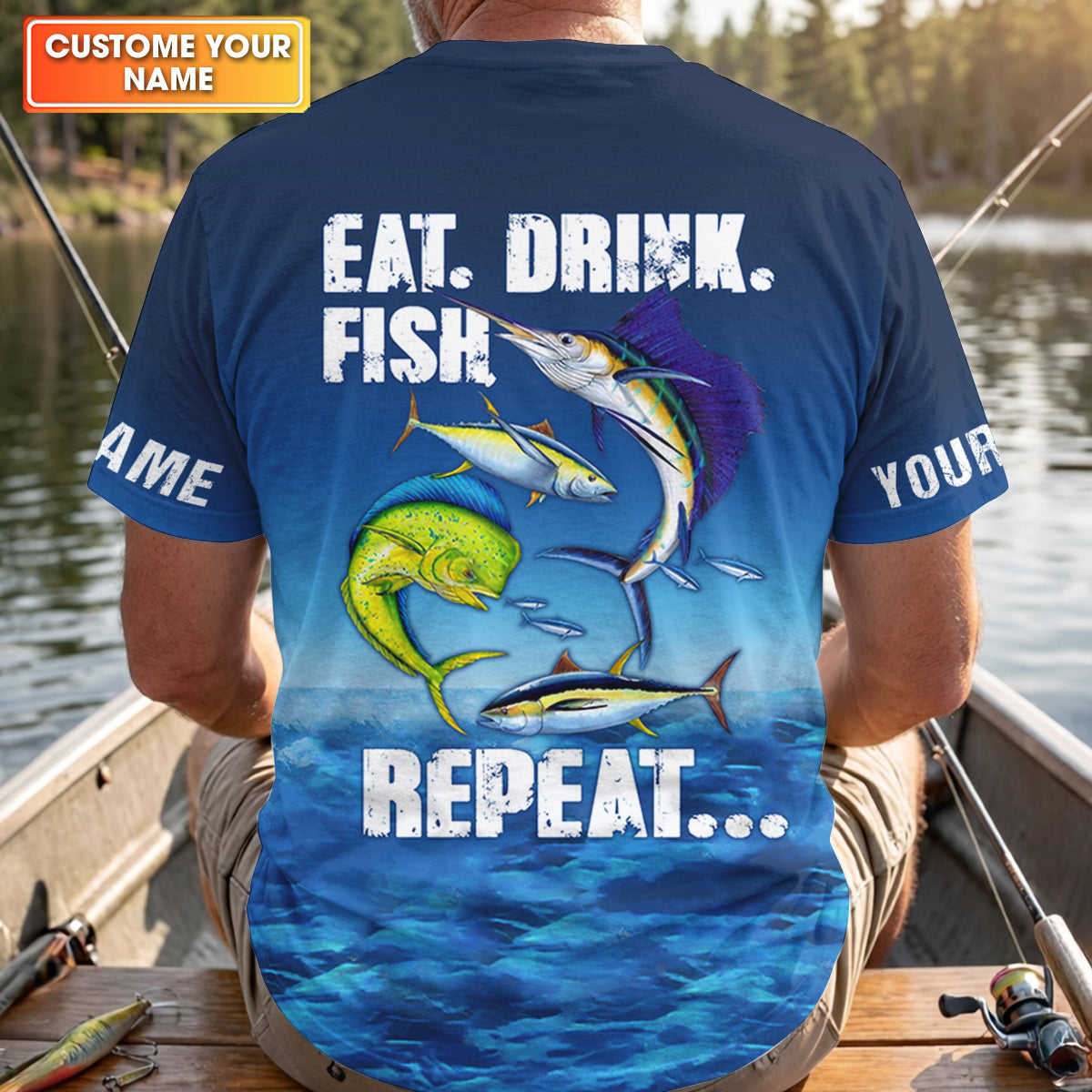Eat Drink Fish Repeat Funny Fishing Shirt, Fishing UPF Shirts, Fishing Shirts For Men