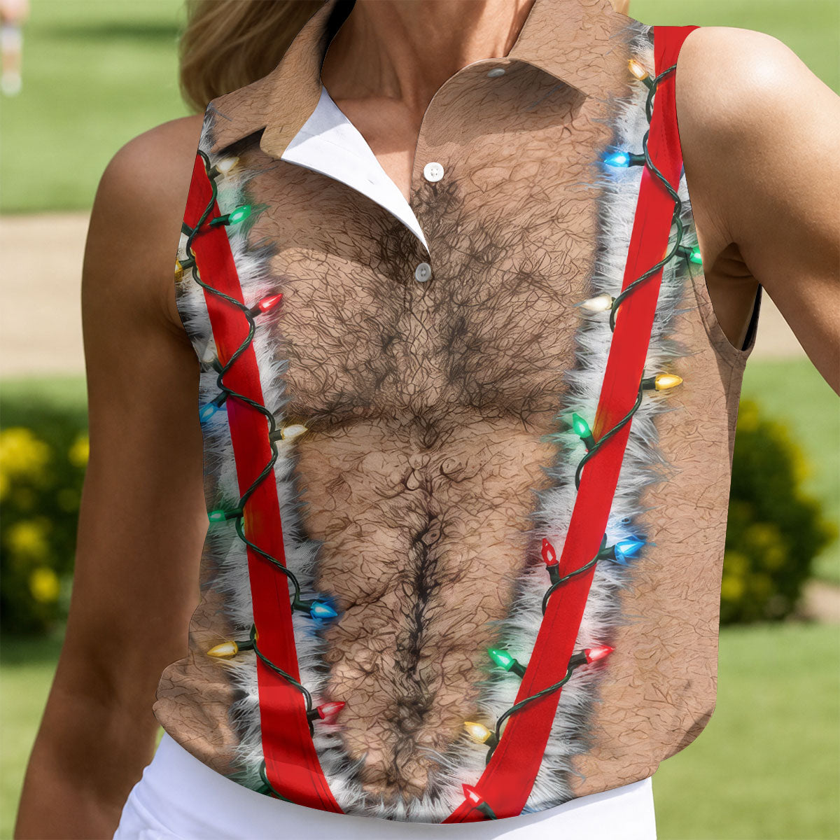 Funny Suspenders Lights Christmas Golf Shirt, Golf Polo For Women, Ladies Golf Top