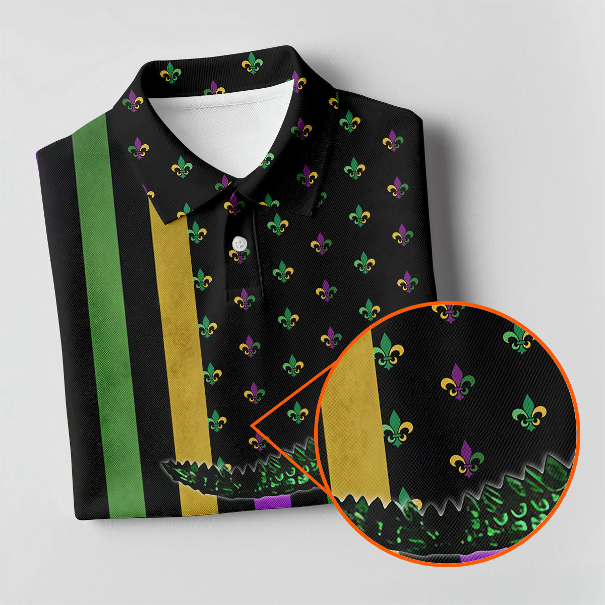 Mardi Gras Aligator Purple Green Gold Vertical Stripes Fleur De Lis Women's Golf Tops, Ladies Golf Shirt