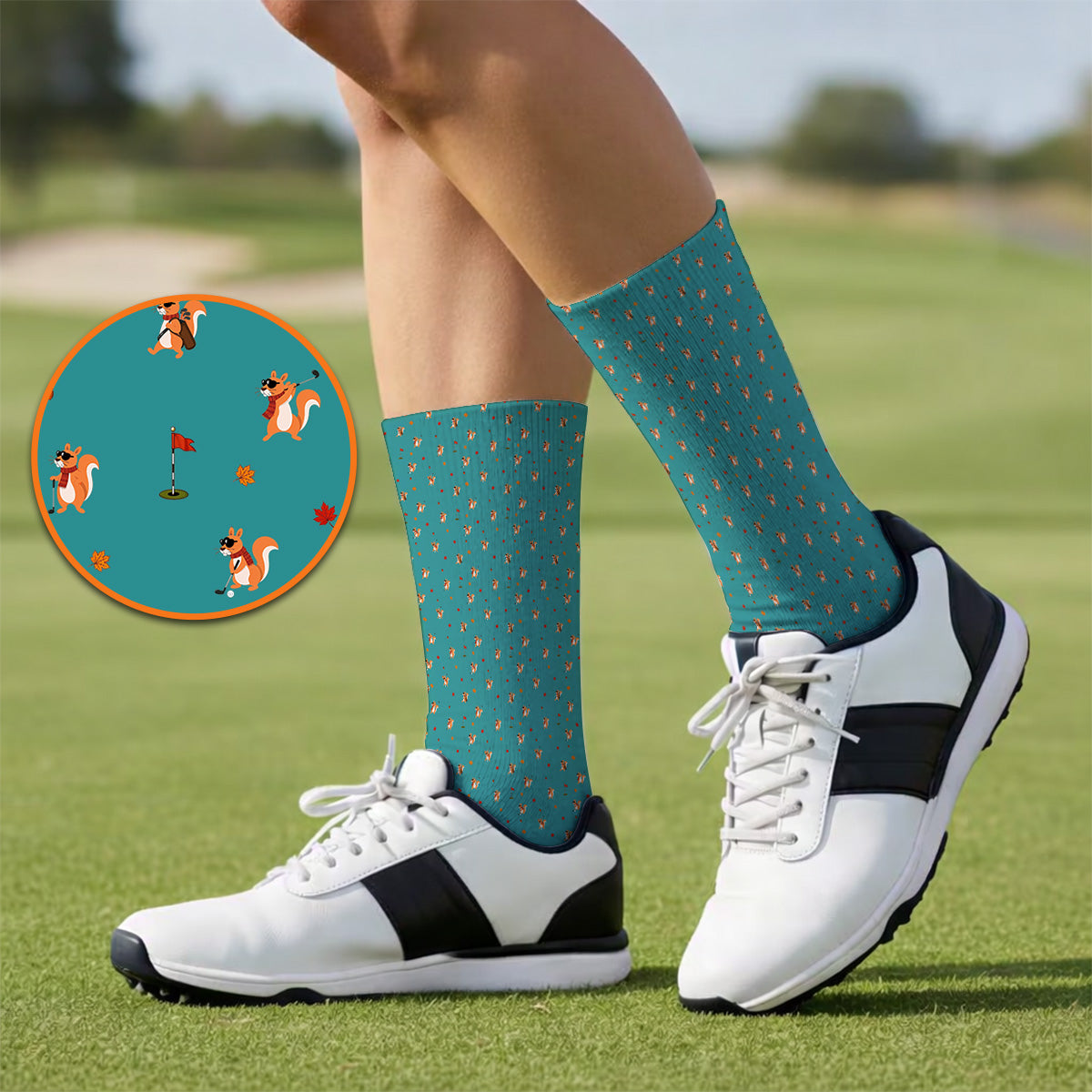 Fall Pattern Golf Socks, Autumn Squirrel Golf Sock, Crazy Golf Gift For Golfer