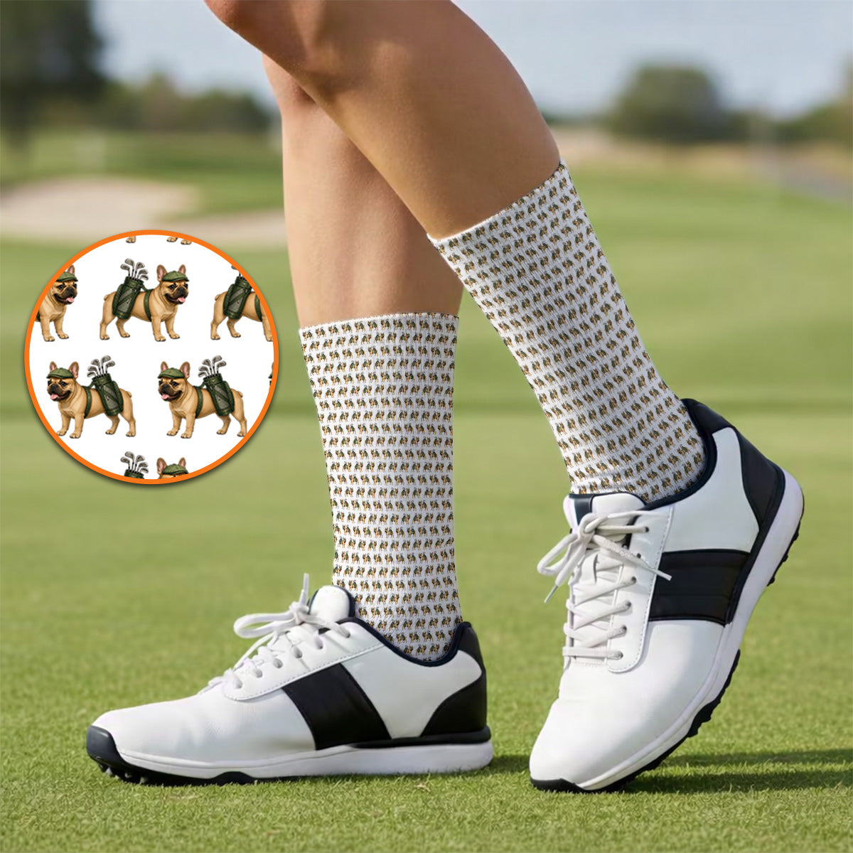 French Bulldog Pattern Golf Socks, Funny Frenchie Dog Sock, Golf Gift For Golfer