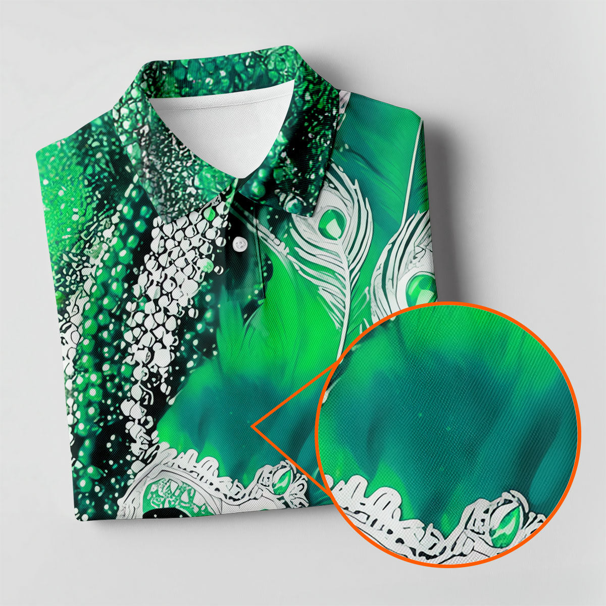 Mardi Gras Masquerade Mask Feather Beads Green Golf Shirt, Women's Golf Tops, Ladies Golf Polos