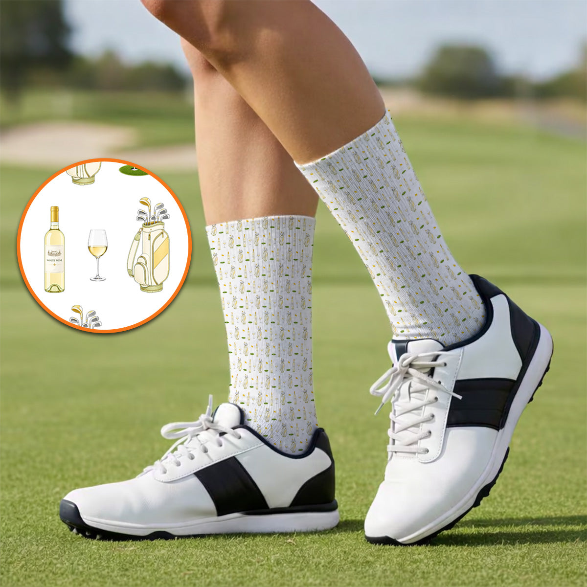 White Wine Pattern Golf Socks, Elegant Winery Golf Sock, Wine Golf Gift For Golfer