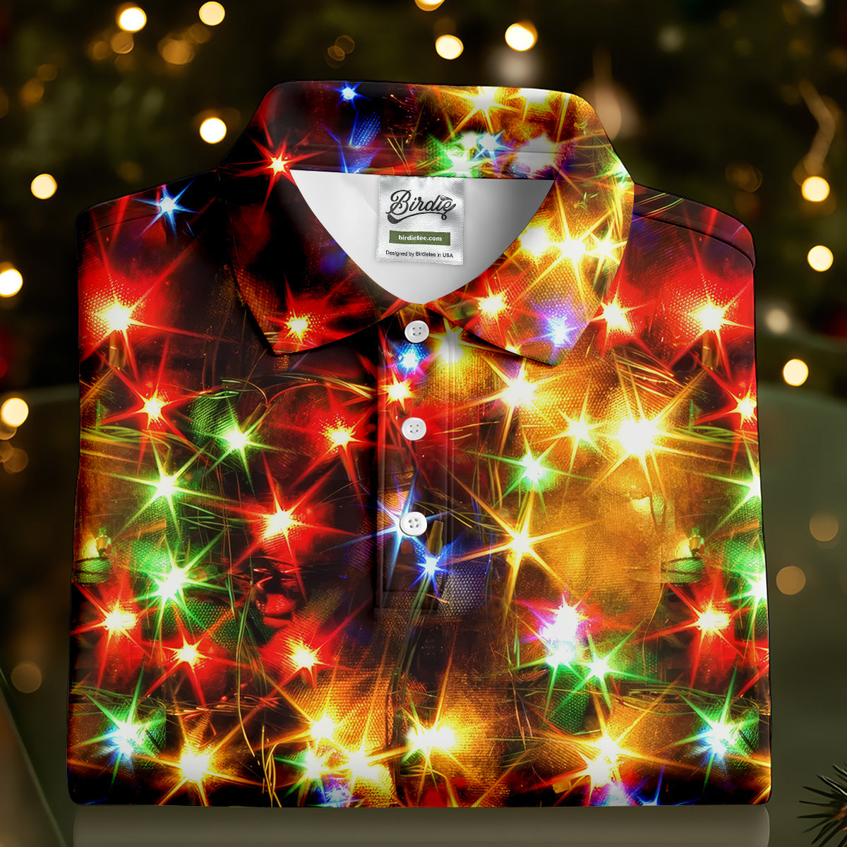 Colorful Christmas Lights Men's Golf Polo Shirts, Christmas Golf Shirt, Golf Gift For Men, Polo Shirts For Men