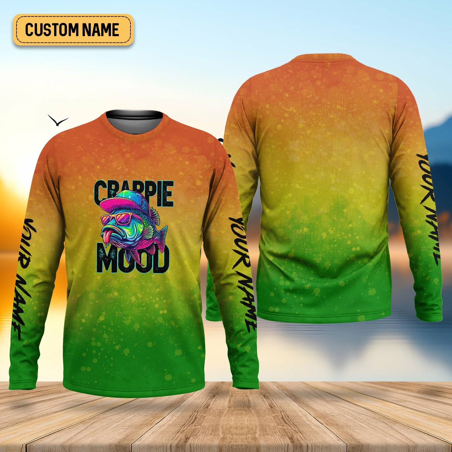 Crappie Mood Green Yellow Orange Fishing UPF Shirts, Funny Fishing Shirt, Gift For Fisherman