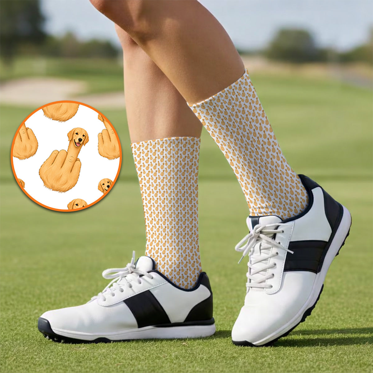 Golden Retriever Middle Finger Golf Socks, Funny Dog Pattern Golf Sock, Crazy Golf Gift For Golfer