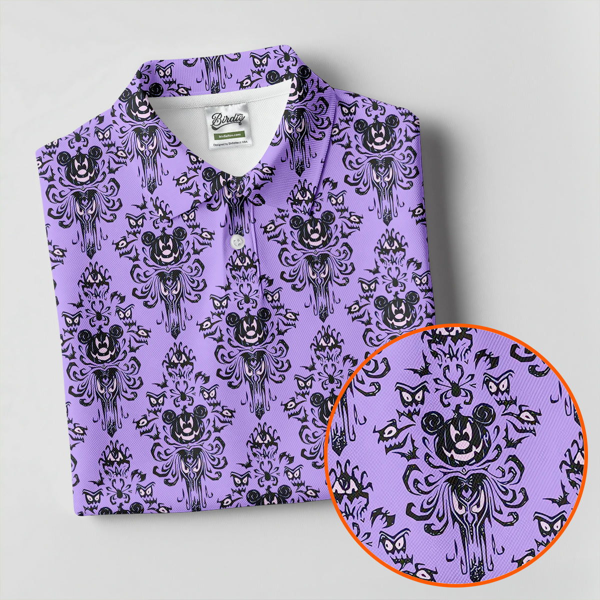 Purple Demon Face And Bat Halloween Polo Shirt, Golf Shirts For Men, Mens Golf Apparel