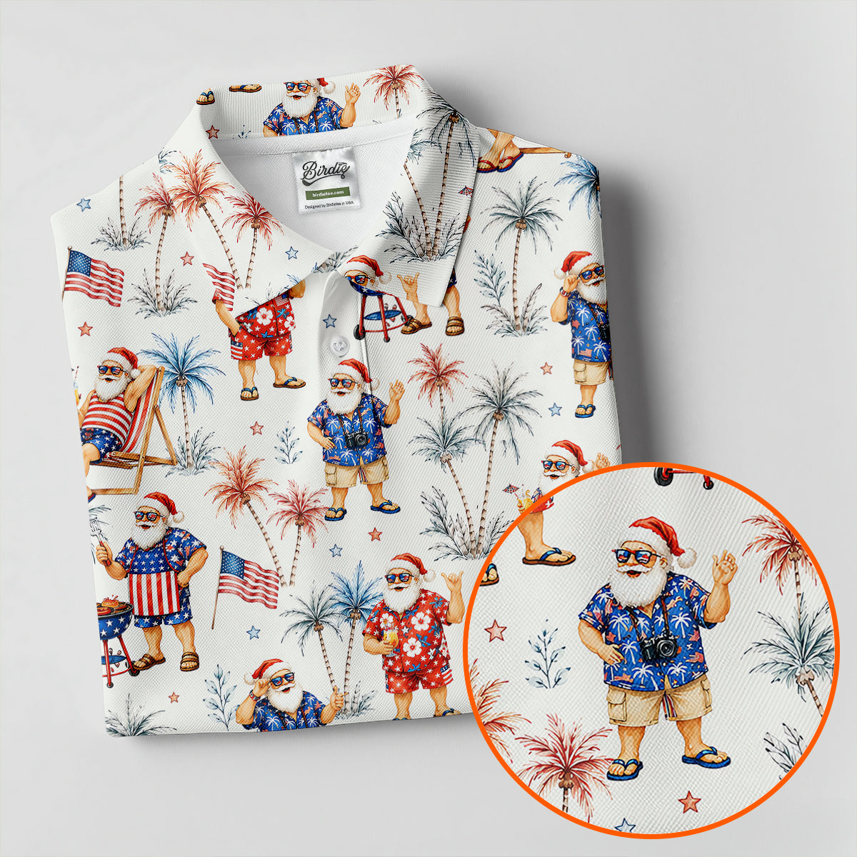 Patriotic Santa Tropical Christmas Polo Shirt, Mens Golf Polo, Hawaiian Golf Shirt
