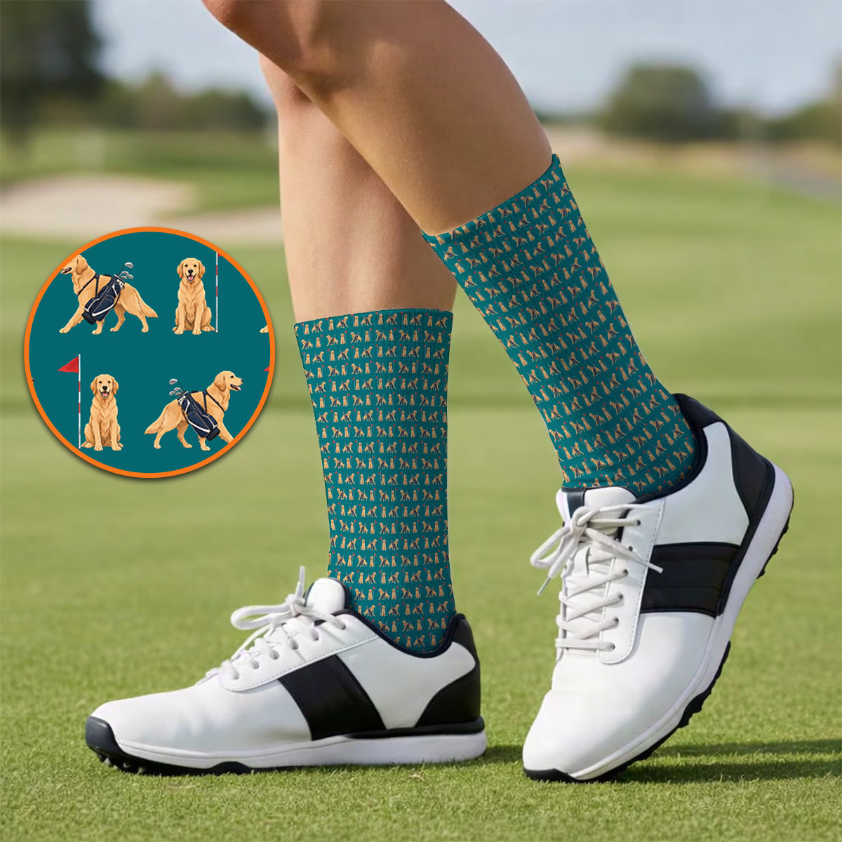 Funny Golden Retriever Golf Sock, Golden Retriever Pattern Golf Socks, Dog Lover Golf Shirt