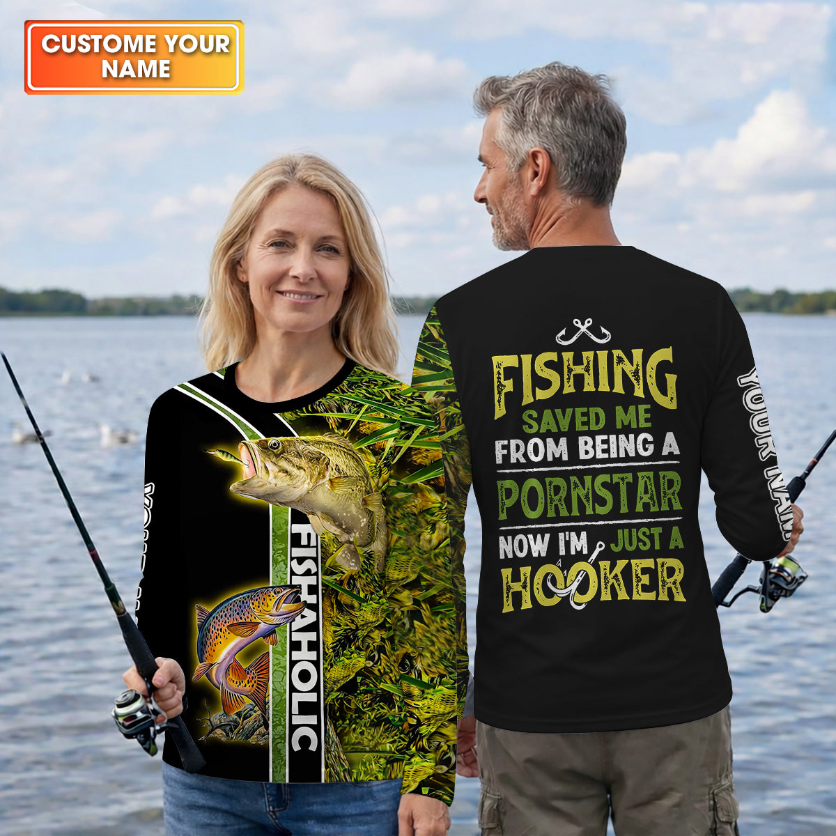 Now I'm Just A Hooker Personalized Fishing Shirt, Fishing UPF Shirts, Funny Fishing Shirt, Fishing Gift for Men