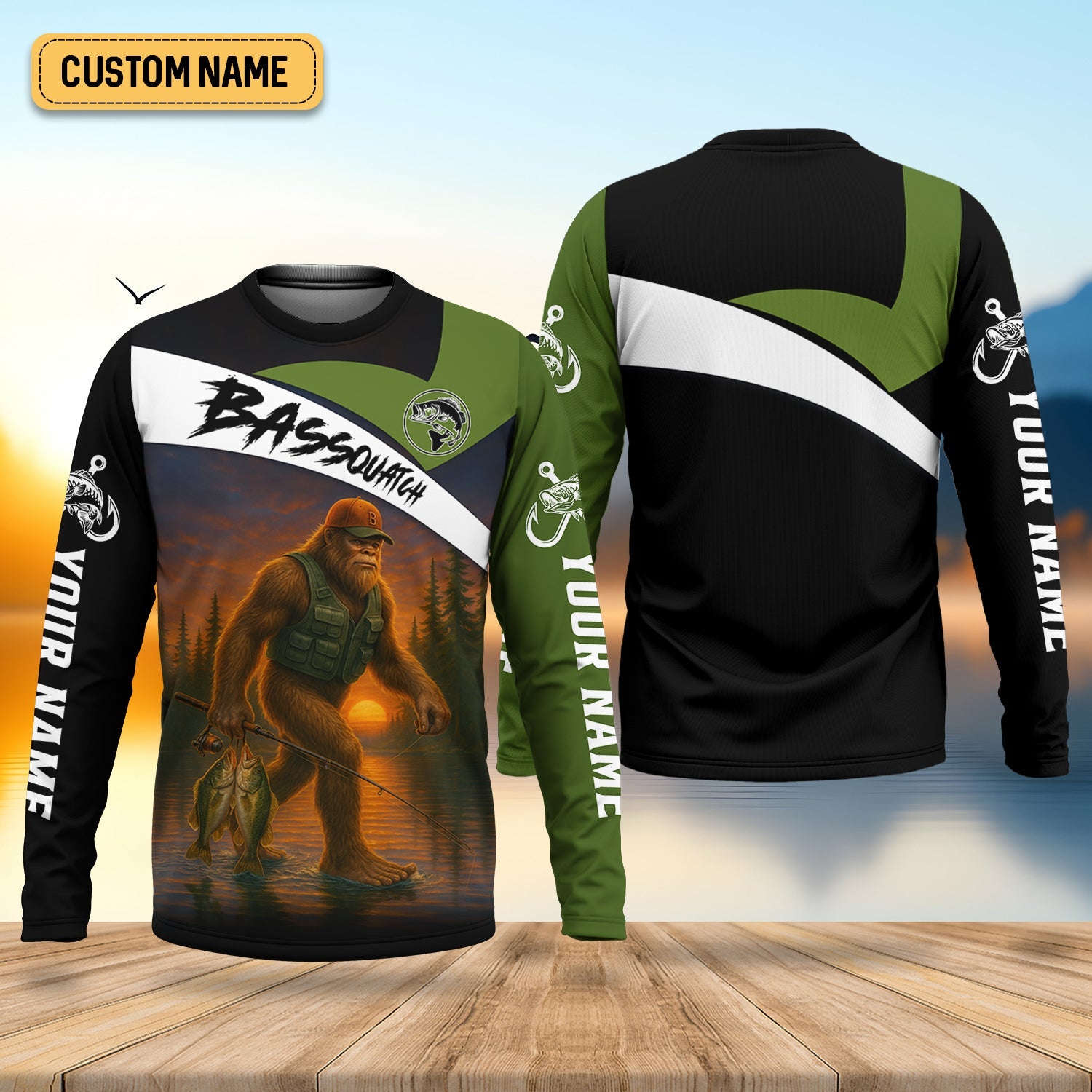 Bassquatch Bigfoot Fishing Shirt, SPF Shirt For Men, Fishing Jersey, Presents For Fishermen