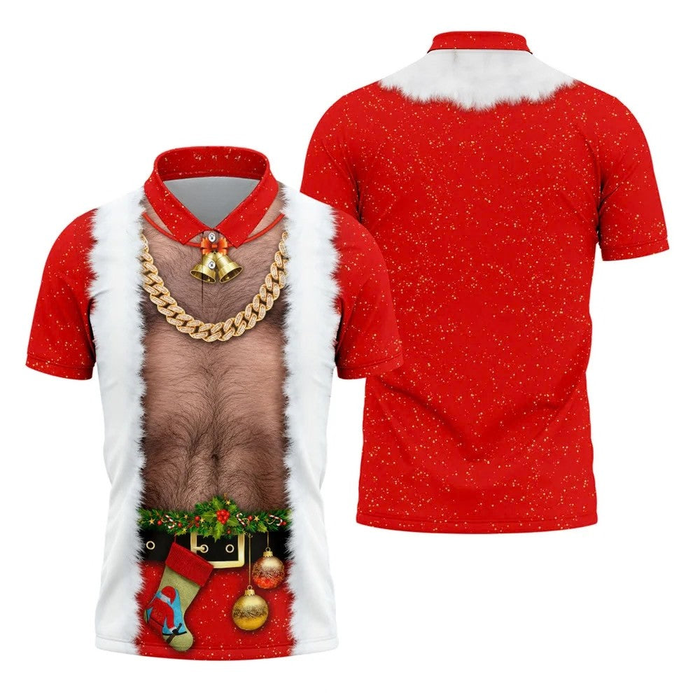 Funny Santa Gold Chain Christmas Golf Shirt, Mens Golf Polo, Golf Apparel For Men