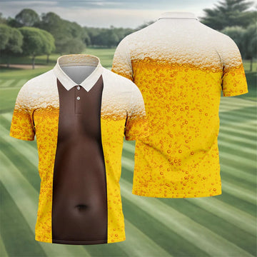 Beer Pint Illusion Pattern Hawaiian Golf Shirt, Golf Shirts For Men, Polo Shirts For Men