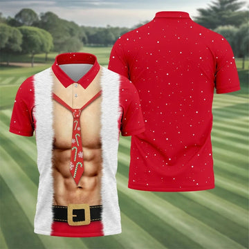 Funny Santa Muscle Cosplay Christmas Golf Shirt, Polo Shirts For Men, Fun Golf Shirts For Men, Golf Gift For Men
