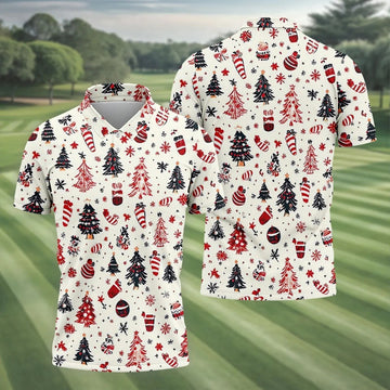 Candy Canes Christmas Tree Golf Tops For Men, Christmas Golf Shirt, Golf Shirts For Men, Polo For Men