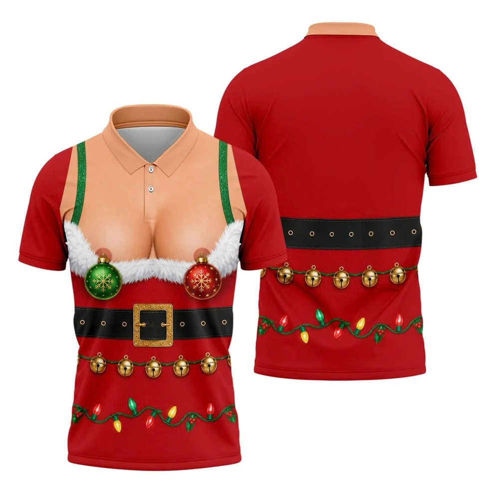 Funny Christmas Ornament Bra Golf Polo Shirt, Christmas Golf Shirt, Mens Golf Shirts