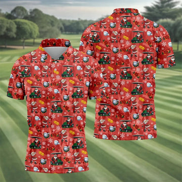Santa Christmas Red Golf Shirt, Fun Golf Shirts For Men, Christmas Golf Shirt, Golf Shirts For Men