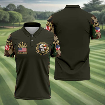 DD-214 Eagle Badge Olive Camo Polo Shirt, Men Golf Apparel, Veterans Day Golf Shirt