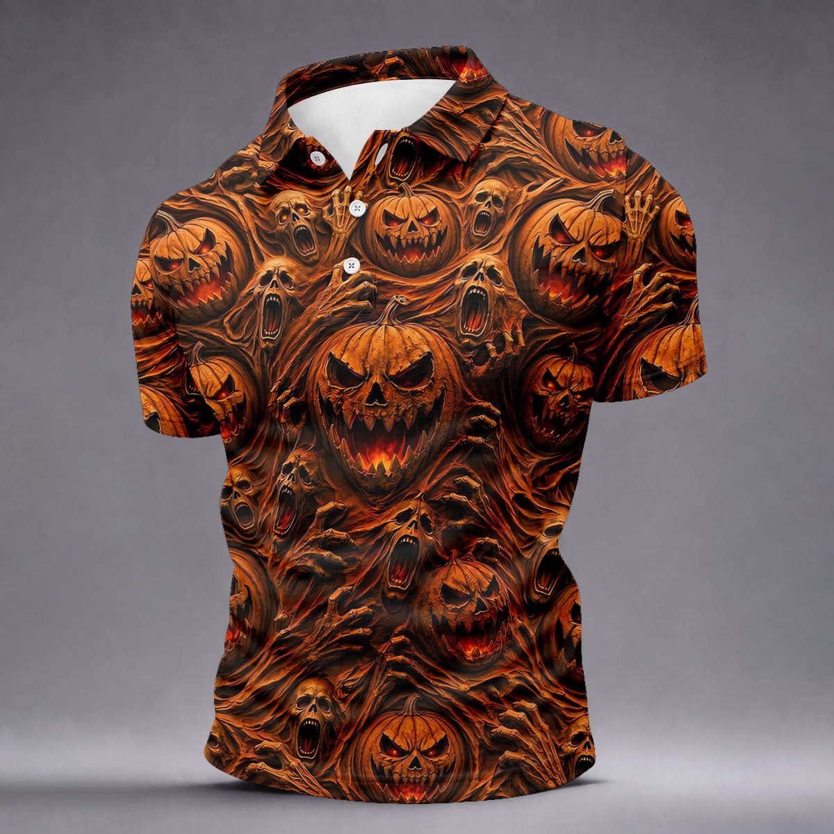 Halloween Evil Pumpkin Ghost Horror Character Polo Shirt, Golf Polo, Mens Golf Shirts