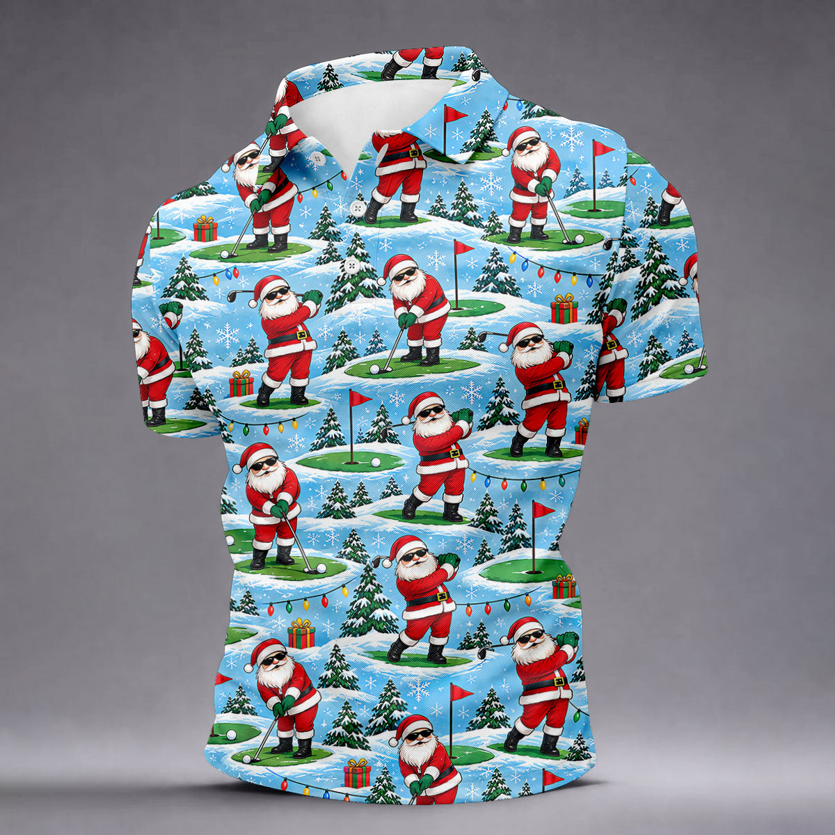 Santa Playing Golf In Snow Christmas Golf Shirt, Mens Golf Polo, Golf Shirts For Men