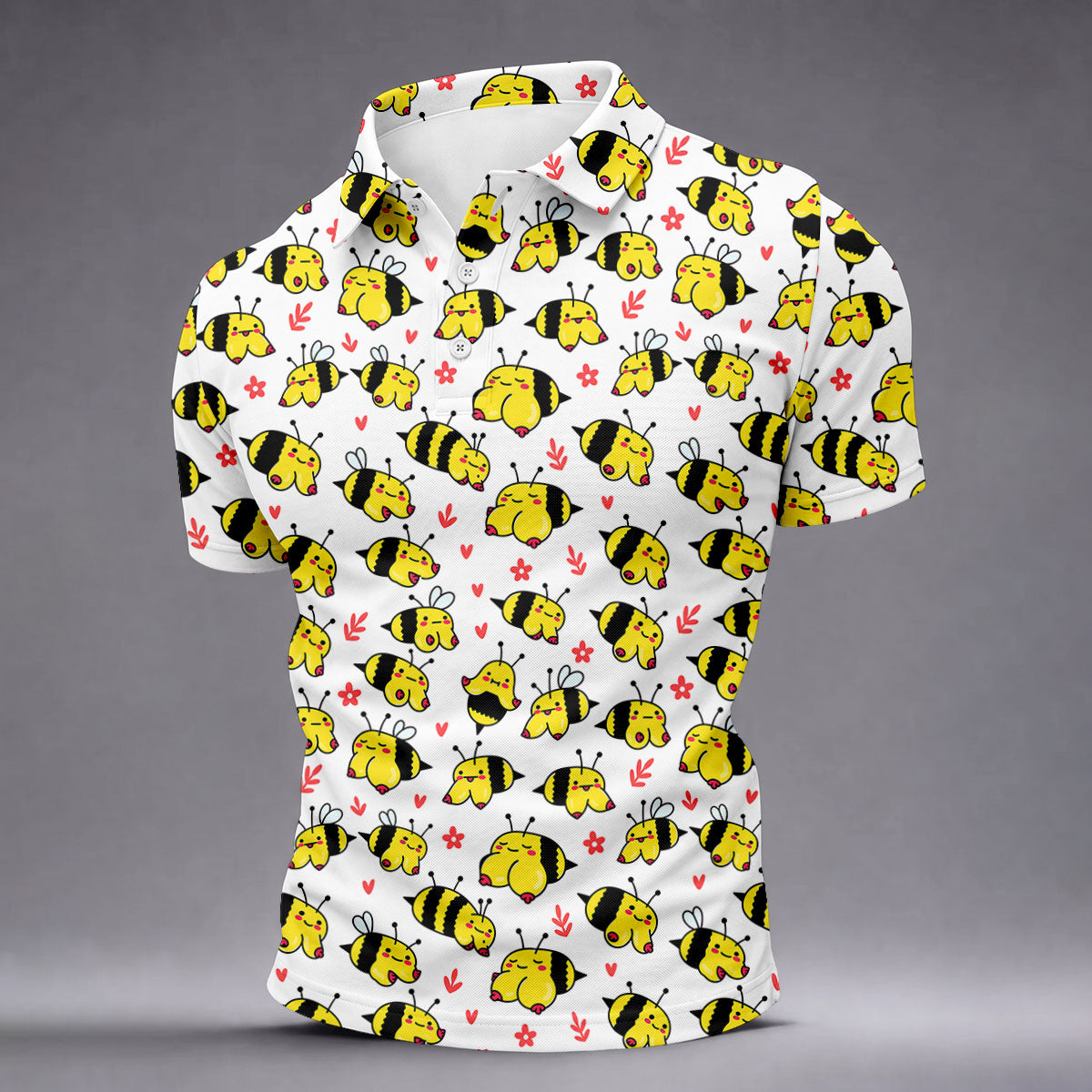 Funny Bee Breast Cancer Pattern Polo Shirt, Mens Golf Shirts, Golf Polo Shirts For Men
