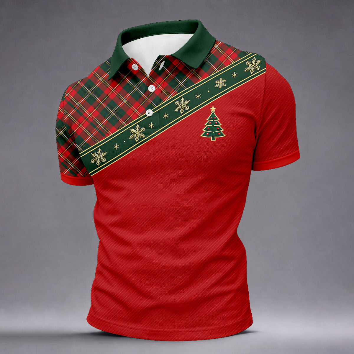 Red Plaid Snowflake Tree Christmas Golf Shirt, Mens Golf Polo, Golf Shirts For Men