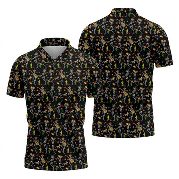 Dia De Muertos Skeletons Cinco De Mayo Celebration Fiesta Themed Black Golf Shirts For Men