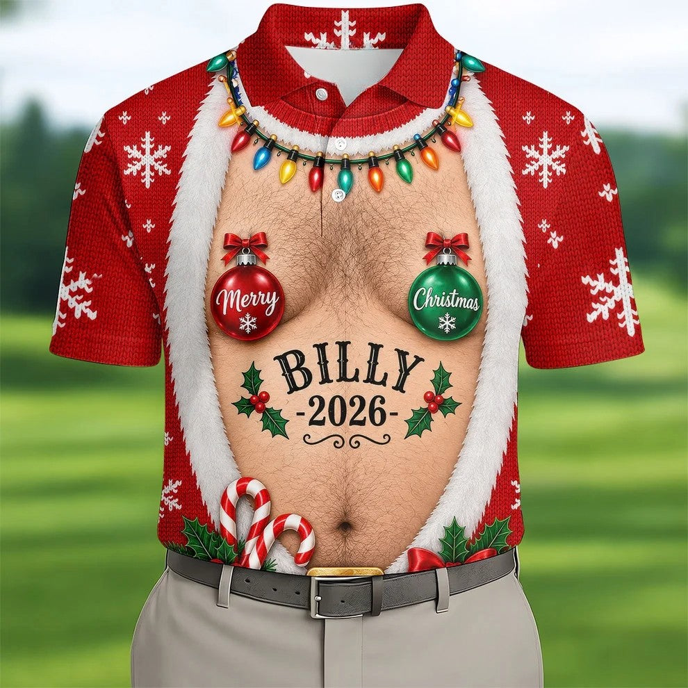 Custom Name Ornament Merry Christmas Golf Shirt, Mens Golf Shirts, Polo Shirts For Men