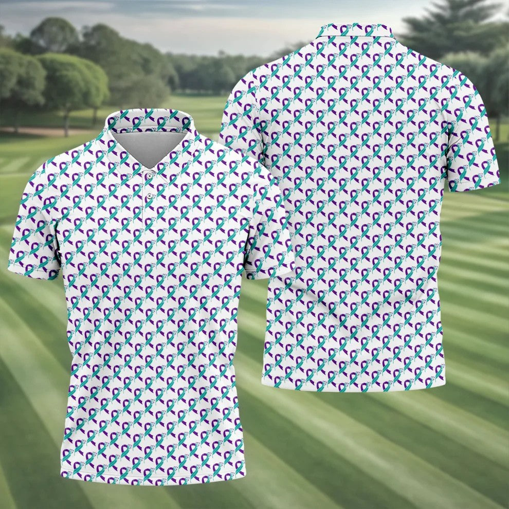 Suicide Awareness Feather Ribbon Pattern Mens Golf Polo, Golf Shirts For Men