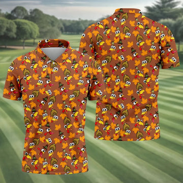 Thanksgiving Turkey Leaves Golf Shirt, Golf Shirts For Men, Funny Mens Golf Shirts